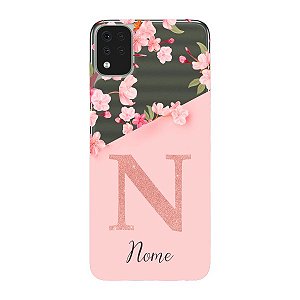 Capinha para LG K52 Anti Impacto Personalizada - Delicate Flowers Rosa com nome e fundo transparente