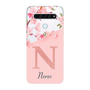 Capinha para LG K61 Anti Impacto Personalizada - Delicate Flowers Rosa com nome e fundo transparente