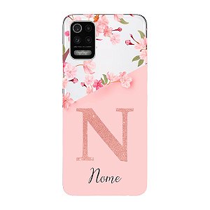 Capinha para LG K62 Anti Impacto Personalizada - Delicate Flowers Rosa com nome e fundo transparente