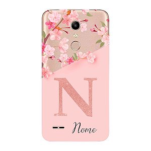 Capinha para LG K10 2018 Anti Impacto Personalizada - Delicate Flowers Rosa com nome e fundo transparente