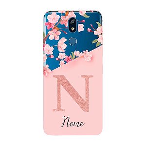 Capinha para LG K12 Anti Impacto Personalizada - Delicate Flowers Rosa com nome e fundo transparente