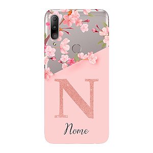 Capinha para Asus Zenfone Max Plus M2 Anti Impacto Personalizada  - Delicate Flowers Rosa com nome e fundo transparente