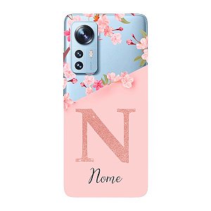 Capinha para Xiaomi Mi 12 Anti Impacto Personalizada - Delicate Flowers Rosa com nome e fundo transparente