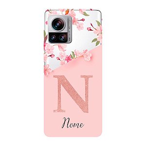 Capinha para Moto Edge 30 Ultra Anti Impacto Personalizada - Delicate Flowers Rosa com nome e fundo transparente