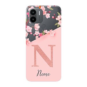 Capinha para Xiaomi RedMi A1 Anti Impacto Personalizada - Delicate Flowers Rosa com nome e fundo transparente