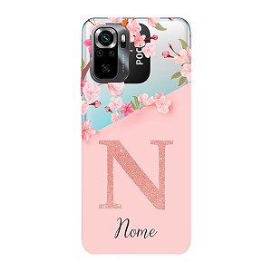 Capinha para Xiaomi Poco M5s Anti Impacto Personalizada - Delicate Flowers Rosa com nome e fundo transparente