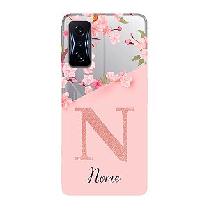 Capinha para Xiaomi Poco F4 GT Anti Impacto Personalizada - Delicate Flowers Rosa com nome e fundo transparente