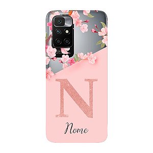 Capinha para Xiaomi RedMi 10 Prime Anti Impacto Personalizada - Delicate Flowers Rosa com nome e fundo transparente