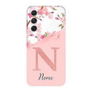 Capinha para Samsung A54 Anti Impacto Personalizada - Delicate Flowers Rosa com nome e fundo transparente