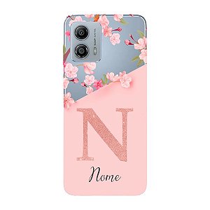 Capinha para Moto G53 Anti Impacto Personalizada - Delicate Flowers Rosa com nome e fundo transparente