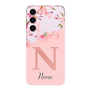 Capinha para Samsung S23 Plus Anti Impacto Personalizada - Delicate Flowers Rosa com nome e fundo transparente