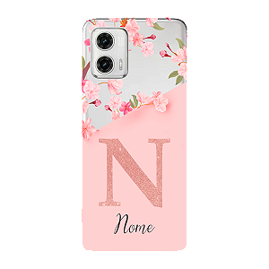 Capinha para Moto G73 Anti Impacto Personalizada - Delicate Flowers Rosa com nome e fundo transparente