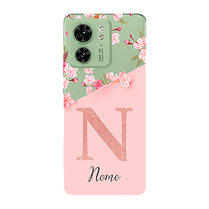 Capinha para Moto Edge 40 Anti Impacto Personalizada - Delicate Flowers Rosa com nome e fundo transparente