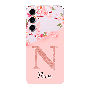 Capinha para Samsung S23 FE Anti Impacto Personalizada - Delicate Flowers Rosa com nome e fundo transparente