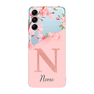 Capinha para Samsung M14 Anti Impacto Personalizada - Delicate Flowers Rosa com nome e fundo transparente