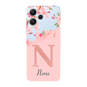Capinha para Xiaomi RedMi 12 4G Anti Impacto Personalizada - Delicate Flowers Rosa com nome e fundo transparente