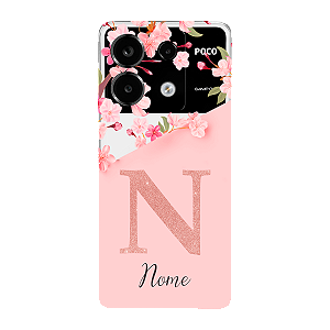 Capinha para Xiaomi Poco X6 Anti Impacto Personalizada - Delicate Flowers Rosa com nome e fundo transparente