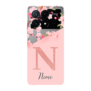 Capinha para Xiaomi Poco X6 Pro Anti Impacto Personalizada - Delicate Flowers Rosa com nome e fundo transparente