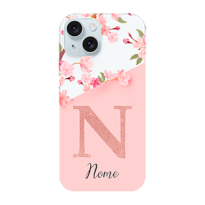 Capinha para iPhone 15 Anti Impacto Personalizada - Delicate Flowers Rosa com nome e fundo transparente