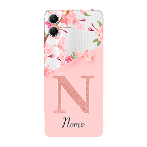 Capinha para Samsung A05 Anti Impacto Personalizada - Delicate Flowers Rosa com nome e fundo transparente