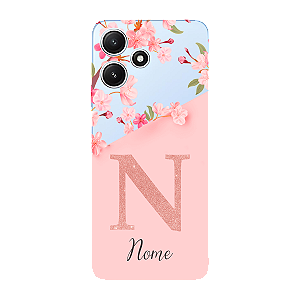 Capinha para Xiaomi RedMi 12 5G Anti Impacto Personalizada - Delicate Flowers Rosa com nome e fundo transparente