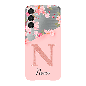 Capinha para Samsung M15 Anti Impacto Personalizada - Delicate Flowers Rosa com nome e fundo transparente