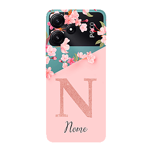 Capinha para Xiaomi Poco M6 Pro 5G Anti Impacto Personalizada - Delicate Flowers Rosa com nome e fundo transparente