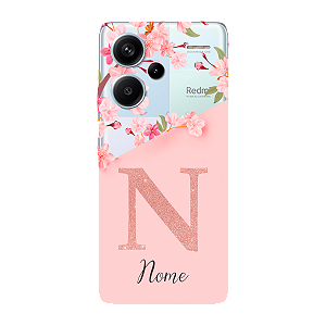 Capinha para Xiaomi RedMi Note 13 Pro Plus Anti Impacto Personalizada - Delicate Flowers Rosa com nome e fundo transparente