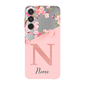 Capinha para Samsung M35 Anti Impacto Personalizada - Delicate Flowers Rosa com nome e fundo transparente