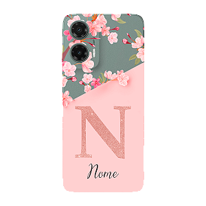 Capinha para Moto G35 Anti Impacto Personalizada - Delicate Flowers Rosa com nome e fundo transparente