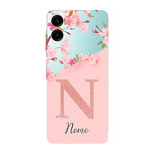 Capinha para Samsung A06 Anti Impacto Personalizada - Delicate Flowers Rosa com nome e fundo transparente
