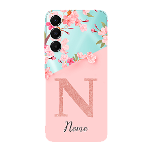 Capinha para Samsung A16 Anti Impacto Personalizada - Delicate Flowers Rosa com nome e fundo transparente