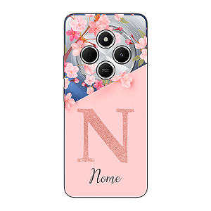 Capinha para Xiaomi RedMi 14c 4G Anti Impacto Personalizada - Delicate Flowers Rosa com nome e fundo transparente