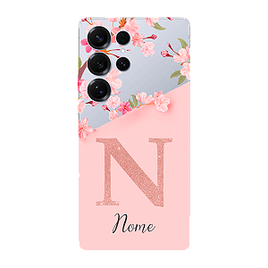 Capinha para Samsung S25 Ultra Anti Impacto Personalizada - Delicate Flowers Rosa com nome e fundo transparente