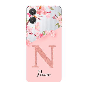 Capinha para Samsung A07 Anti Impacto Personalizada - Delicate Flowers Rosa com nome e fundo transparente