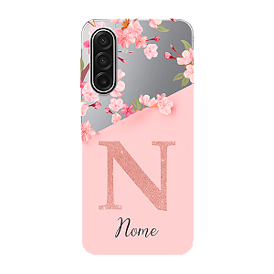 Capinha para Samsung A17 Anti Impacto Personalizada - Delicate Flowers Rosa com nome e fundo transparente