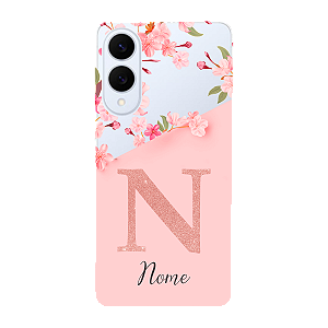 Capinha para Samsung S25 Edge Anti Impacto Personalizada - Delicate Flowers Rosa com nome e fundo transparente