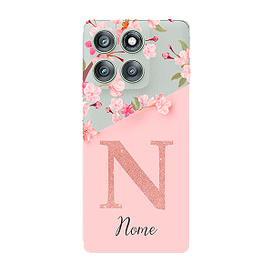 Capinha para Moto Edge 60 Pro Anti Impacto Personalizada - Delicate Flowers Rosa com nome e fundo transparente
