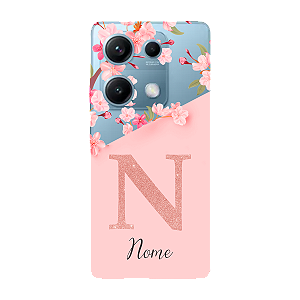 Capinha para Xiaomi RedMi Note 14s Anti Impacto Personalizada - Delicate Flowers Rosa com nome e fundo transparente