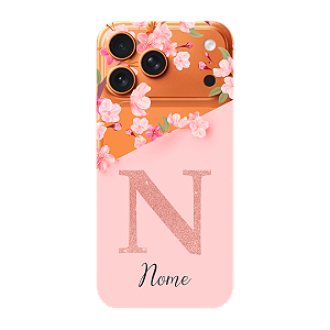 Capinha para iPhone 17 Pro Anti Impacto Personalizada - Delicate Flowers Rosa com nome e fundo transparente