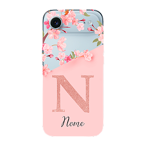 Capinha para iPhone Air Anti Impacto Personalizada - Delicate Flowers Rosa com nome e fundo transparente