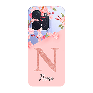 Capinha para Xiaomi Poco C85 Anti Impacto Personalizada - Delicate Flowers Rosa com nome e fundo transparente