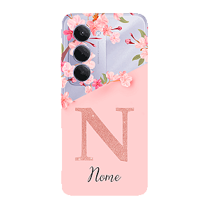 Capinha para Xiaomi RedMi 15 4G 5G Anti Impacto Personalizada - Delicate Flowers Rosa com nome e fundo transparente