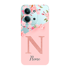 Capinha para Xiaomi RedMi 15c Anti Impacto Personalizada - Delicate Flowers Rosa com nome e fundo transparente