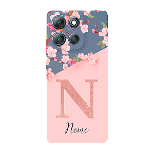 Capinha para Moto G86 Anti Impacto Personalizada - Delicate Flowers Rosa com nome e fundo transparente