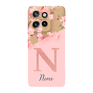 Capinha para Moto Edge 60 Neo Anti Impacto Personalizada - Delicate Flowers Rosa com nome e fundo transparente