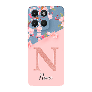 Capinha para Moto G17 Anti Impacto Personalizada - Delicate Flowers Rosa com nome e fundo transparente