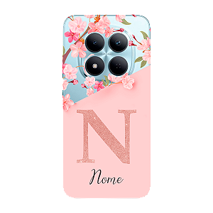 Capinha para Xiaomi RedMi Note 15 Pro 5G Anti Impacto Personalizada - Delicate Flowers Rosa com nome e fundo transparente