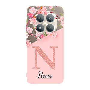 Capinha para Xiaomi RedMi Note 15 Pro Plus Anti Impacto Personalizada - Delicate Flowers Rosa com nome e fundo transparente