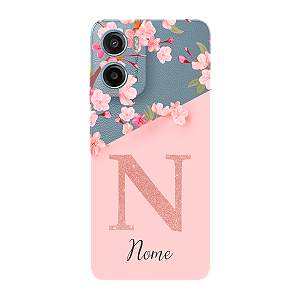 Capinha para Moto E15 Anti Impacto Personalizada - Delicate Flowers Rosa com nome e fundo transparente